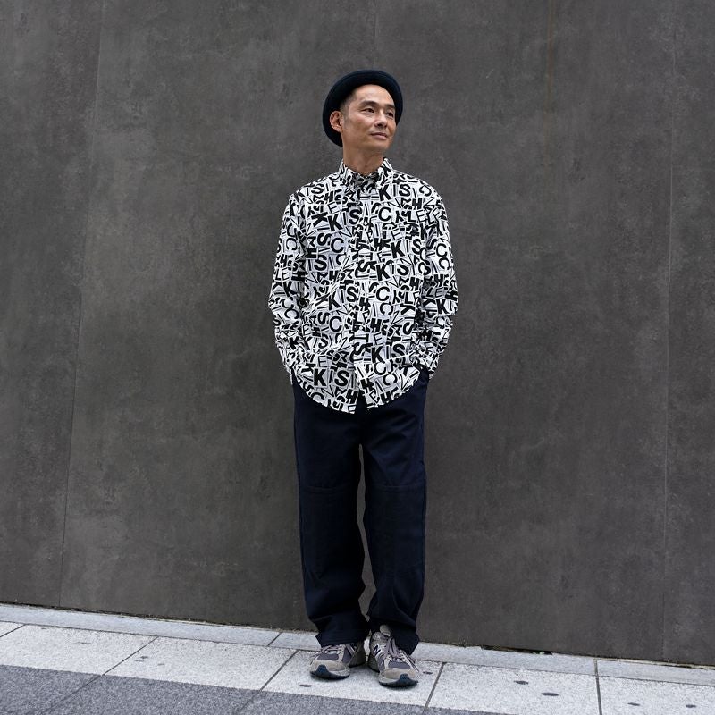 サイクル シャツ ブラウス 長袖 総柄 黒 ブラック 白 SS22-08 総柄シャツ | 木梨サイクル